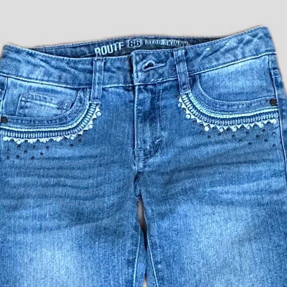 GIRLS ROUTE 66 SKINNY EMBROIDERED BUTTERFLY JEANS KIDS SIZE 10 - Picture 7 of 12